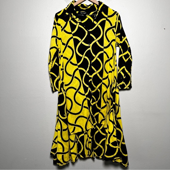 Step in Style Women Tunic Dress Small Yellow Black Abstract Lagenlook Artsy - Picture 1 of 8